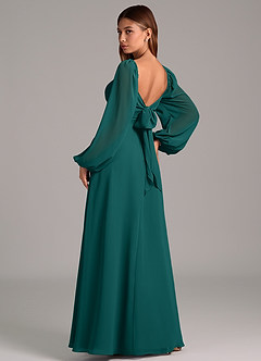 Azazie Annistyn Bridesmaid Dresses Peacock A-Line Long Sleeve Chiffon Dress image2