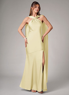 Azazie Kinsley Vestidos de damas de honor Vestido de Sorbete De Limón de Satén Elástico de Corte Sirena con Corte Lateral image5