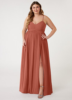 Azazie Alia Bridesmaid Dresses Clay A-Line Pleated Chiffon Dress image6