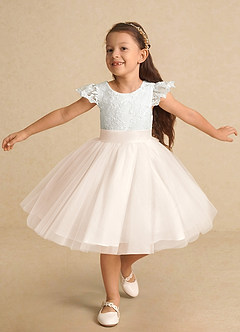 Azazie Vetty vestidos de niña de las flores Vestido de Marfil Blanco Alabastro de Tul de Corte En A con Encaje image5