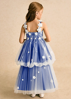 Azazie Teacup Flower Girl Dresses Ivory Royal Blue Ball-Gown Lace Tulle Dress image9
