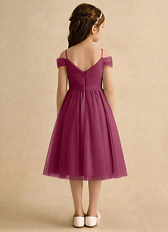 Azazie Lila Girls Formal Flower Girl Dresses Mulberry A-Line Off the Shoulder Tulle Dress image2