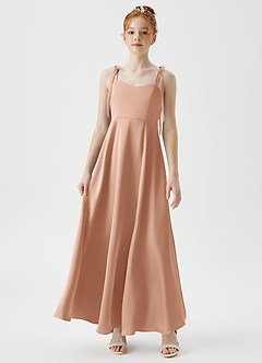 Azazie Rosey Junior Robe Trapèze en Satin extensible Encolure en Forme de Cœur Or Rose image4