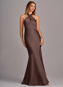 Azazie Lorena Robes de demoiselle d'honneur Robe Sirène en Satin extensible Plissée Ganache image3