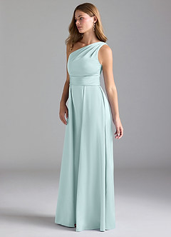 Azazie Dallas Robes de demoiselle d'honneur Robe Trapèze en Satin extensible Ue épaule Verre De Mer image5