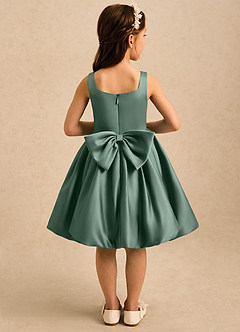 Azazie Lillian Flower Girl Dresses Eucalyptus Ball-Gown Pleated Matte Satin Dress image2
