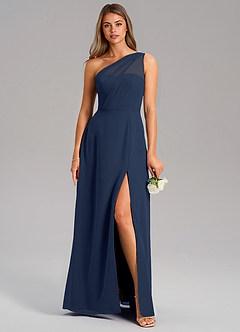 Azazie Phaedra Bridesmaid Dresses Dark Navy A-Line One Shoulder Chiffon Dress image1