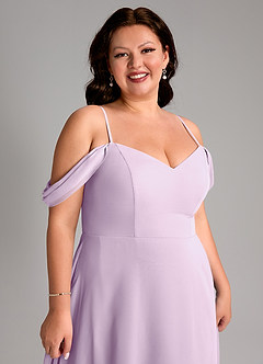 Azazie Marley Bridesmaid Dresses Frosted Lilac A-Line Off the Shoulder Chiffon Convertible Dress image16