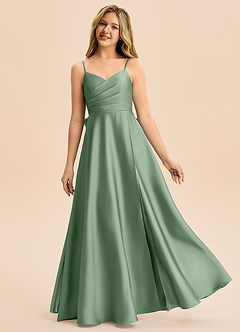 Azazie Rumi Junior Linia A Pofałdowany Satyna elastyczna Długość podłogi Młodsza druhna Sukienka image1