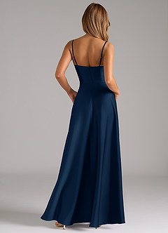 Azazie Elle Bridesmaid Dresses Dark Navy A-Line Pleated Stretch Satin Dress image7