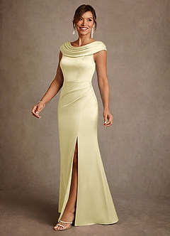 Azazie Irvine Mère de la mariée Robes Robe Trapèze en Satin extensible Plissée Sorbet Citron image1