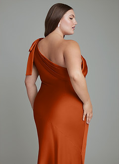Azazie Yuanna Bridesmaid Dresses Burnt Orange Mermaid One Shoulder Stretch Satin Dress image14