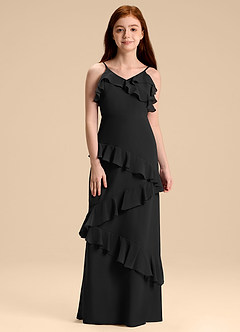 Azazie Evara Junior Abito A-Line in Chiffon Nero image3
