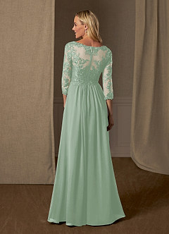 Azazie Hayek At-home Try On Dresses Agave A-Line V-Neck Lace Chiffon Dress image4