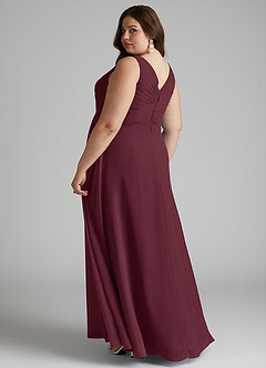 Azazie Flora Brautjungfernkleider A-Linie Plissee Chiffon Kleid Cabernetrot image11