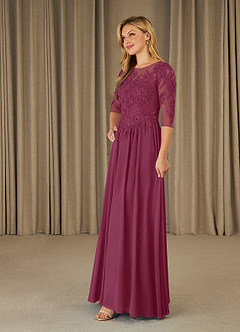 Azazie Mirielle Kleider für die Brautmutter A-Linie Schaufel Spitze Chiffon Kleid Maulbeerrot image3