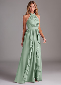 Azazie Avary Bridesmaid Dresses Agave A-Line Pleated Chiffon Dress image5