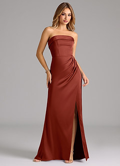 Azazie Aretha Bridesmaid Dresses Terracotta A-Line Strapless Stretch Satin Convertible Dress image4