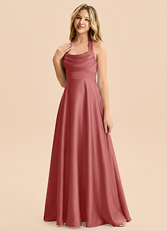 Azazie Kady Junior Robe Trapèze en Satin extensible Décolleté en cœur Antique Rose image5