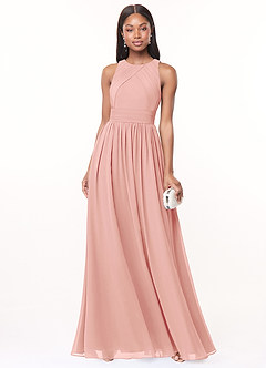 Azazie Harper Bridesmaid Dresses Rosette A-Line Pleated Chiffon Dress image1