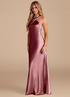Azazie Doretta Bridesmaid Dresses Vintage Mauve Mermaid Bow Metallic Satin Dress image4