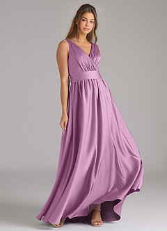 Azazie Kora Bridesmaid Dresses Wisteria A-Line Pleated Stretch Satin Dress image4