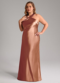 Azazie Doretta Kleider zum Anprobieren zu Hause Meerjungfrau-Linie Schleifen Metallischer Satin Kleid Espresso image8
