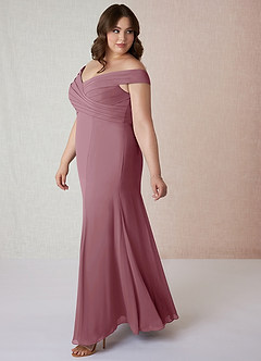 Azazie Lecia Bridesmaid Dresses Vintage Mauve Empire Off-The-Shoulder Pleated Chiffon Convertible Dress image10