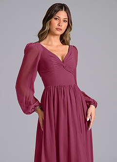 Azazie Zeya Bridesmaid Dresses Mulberry A-Line Long Sleeve Chiffon Dress image5