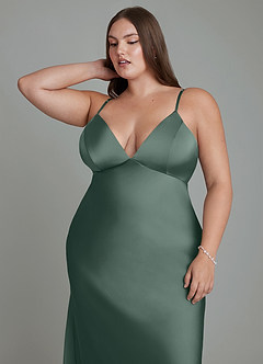 Azazie Stefania Bridesmaid Dresses Sea Moss A-Line Stretch Satin Dress image13