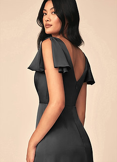 Azazie Soren Robes de demoiselle d'honneur Robe Trapèze en Satin extensible Plissée Noir image5