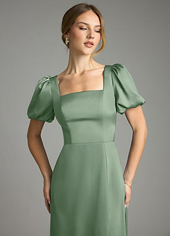 Azazie Fyona Abiti da Damigella Abito A-Line in Raso Elasticizzato Plissettato Matcha image6