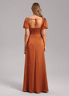 Azazie Fyona Bridesmaid Dresses Cinnamon A-Line Pleated Stretch Satin Dress image2