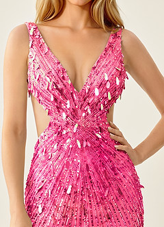 Viennejoie Pink V-Neck Sequin Open Back Mini Dress image7