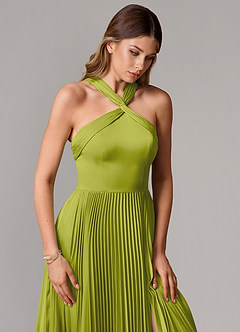 Azazie Afra Abiti da Damigella Abito A-Line in Raso Elasticizzato Plissettato Citronella image5