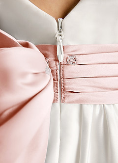 Azazie Sosie Flower Girl Dresses Ivory Blushing Pink A-Line Pleated Matte Satin Dress image6