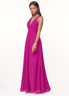 Azazie Maren Bridesmaid Dresses Fuchsia A-Line Pleated Chiffon Dress image3