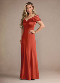 Azazie Auberdeen Mother of the Bride Dresses Rust Mermaid Pleated Stretch Satin Dress image4