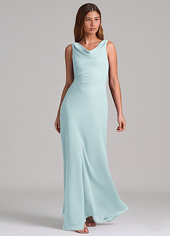 Azazie Nerine Brudtärnklänningar Klä av A-Linje i Chiffong Plisserad Havsglas image1