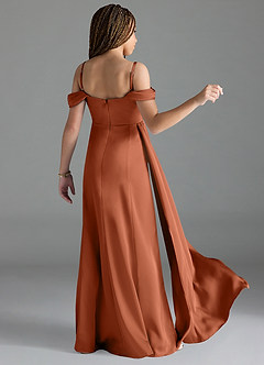 Azazie Amyra Junior Cedar Rose Sheath Off the Shoulder Stretch Satin Dress image2