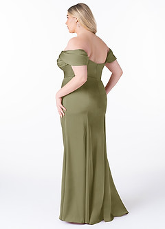 Azazie Amyra Vestidos de damas de honor Vestido de Pistacho de Satén Elástico de Corte Recto Convertible con Vestidos sin tirantes image13
