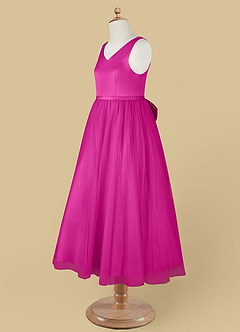 Azazie Marybell Flower Girl Dresses Fuchsia A-Line Bow Tulle Dress image12