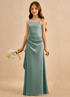 Azazie Cannoli Girls Formal Blumenmädchenkleider A-Linie Plissee Stretch-Satin Kleid Silberner Salbei image3