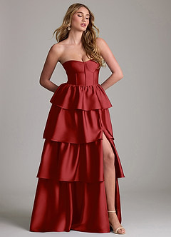 Azazie Faye Bridesmaid Dresses Pomegranate A-Line Ruched Stretch Satin Dress image4