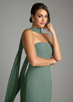 Azazie Saylor Vestidos de damas de honor Vestido de Eucalipto de Gasa de Corte Sirena con Sin tirantes image2