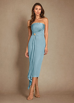Azazie Dinanta Mother of the Bride Dresses Moody Blue Column Pleated Chiffon Dress image4