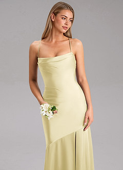 Azazie Grata Bridesmaid Dresses Lemon Sorbet Mermaid Side Slit Stretch Satin Dress image6