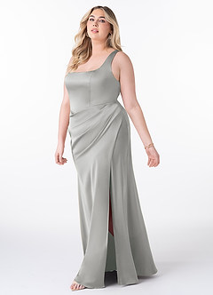 Azazie Mero Brudtärnklänningar Klänning av Tubklänning i Stretch Satin Plisserad Silver image7