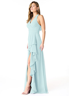 Azazie Aviv Robes de demoiselle d'honneur Robe Trapèze en Mousseline de soie Plissée Verre De Mer image3