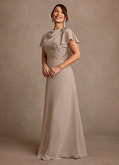 Azazie Frieda Mother of the Bride Dresses Taupe A-Line Applique Chiffon Dress image2